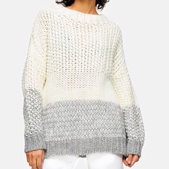 TOPSHOP chunky knit oversized sweater Cream grey. Crew neck Acrylic wool NEW! - Picture 1 of 7
